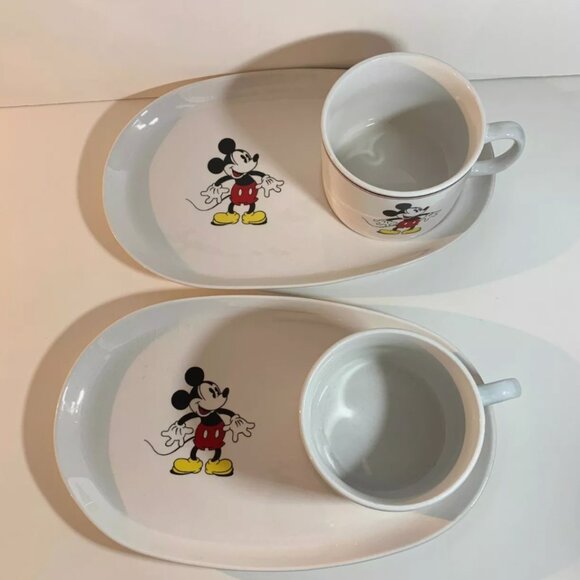 Mickey Mouse Disney Snack Plate Cup Mug Soup Sandwich Set Ceramic Vintage - Picture 2 of 9